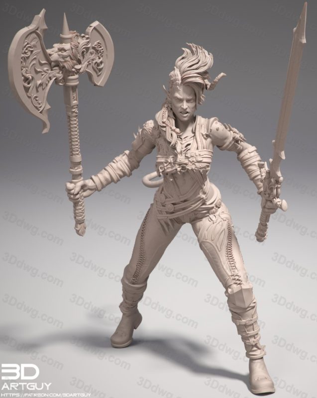 3DArtGuy Tiefling Barbarian Attacking-P站图纸收藏馆