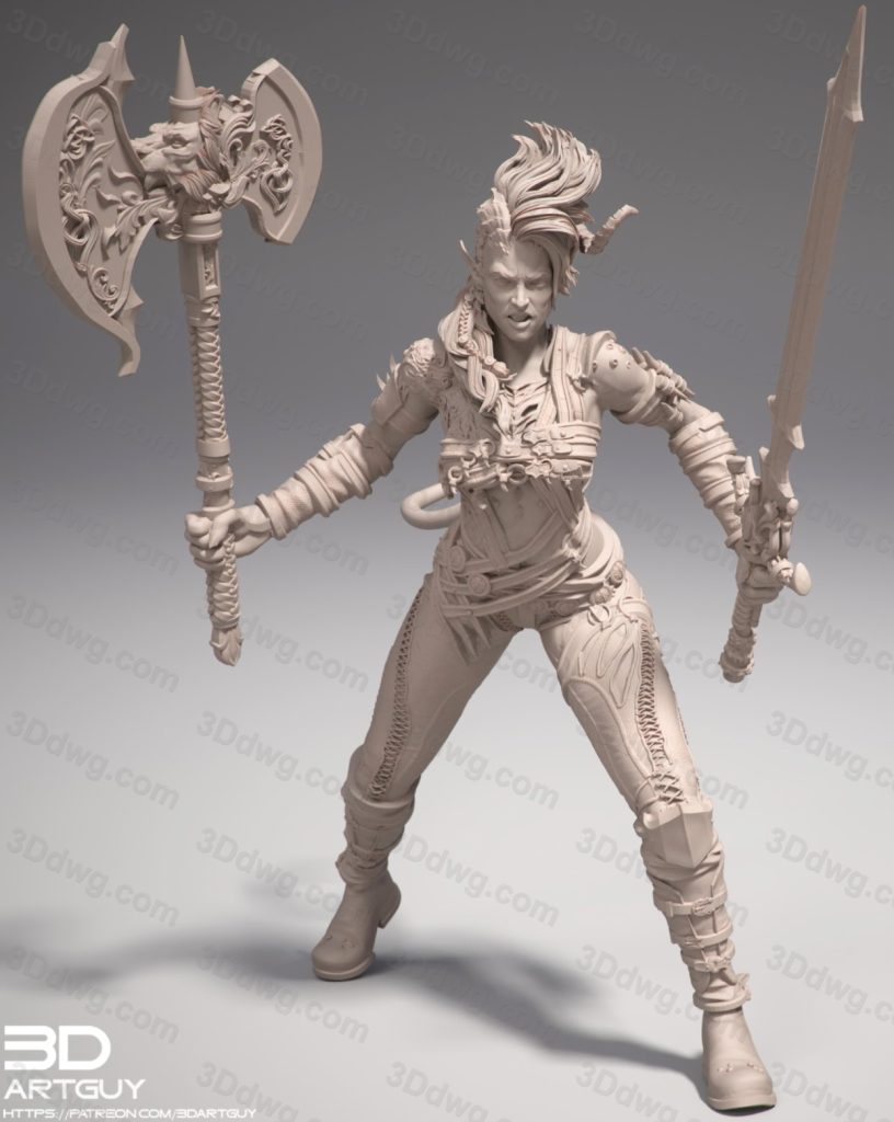 3DArtGuy Tiefling Barbarian Attacking-P站图纸收藏馆