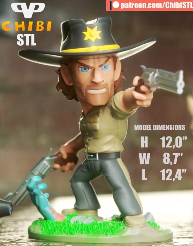 Chibi STL 行尸走肉 瑞克·格莱姆斯-P站图纸收藏馆