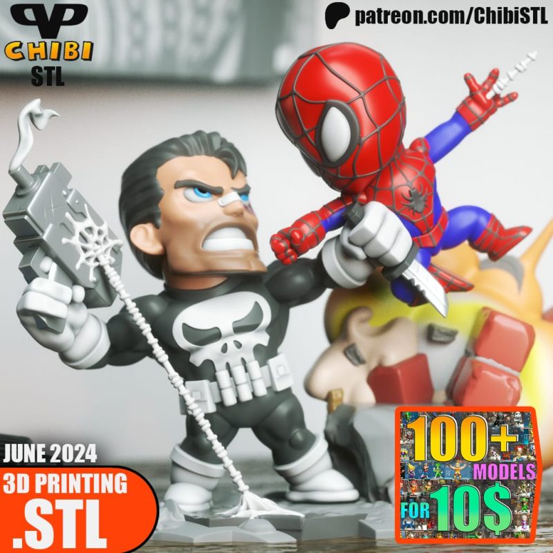 Chibi STL 漫威 蜘蛛侠对战惩罚者-P站图纸收藏馆
