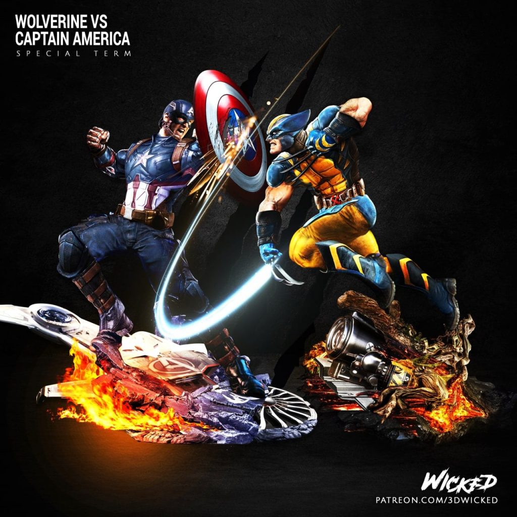 3DWicked 漫威 美国队长VS金钢狼-P站图纸收藏馆