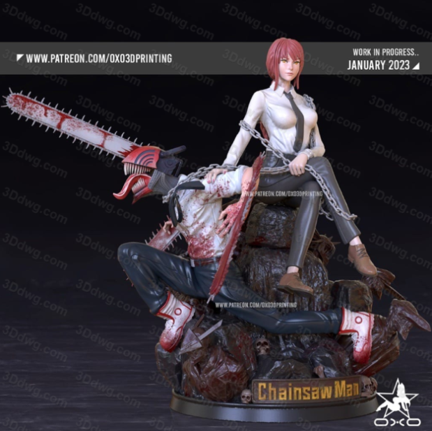 OXO3D 电锯人 玛奇玛和电次-P站图纸收藏馆